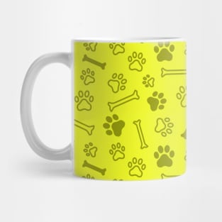 Pet - Cat or Dog Paw Footprint and Bone Pattern in Yellow Tones Mug